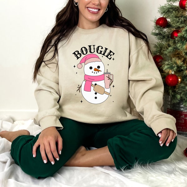 bougie snowman Christmas Sweater, womens, pink Christmas sweater, bougie snowman, gift personally, gift for girlfriend, for her, funny gift