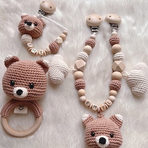 Pacifier chain with name, pacifier chain, stroller chain, rattle set of 3 fox &quot;Little Fox Nature&quot; brand ohelinis