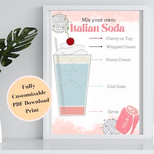 Italian Soda Bar Sign, How To, Fully Customizable In Canva, Download & Print, A4 Document, Print At Home, Use Canva, Frame