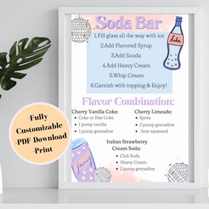 Italian Soda Bar Sign, Make Your Own Beverage, Cute Design For Party, Full Customizable In Canva, Instant Download, PDF, Digital Files