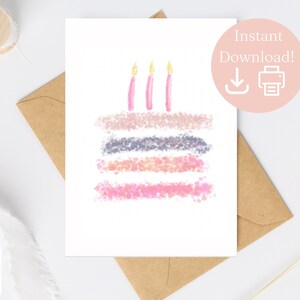 Cartão de aniversário para bolo imprimível, cartão de aniversário com download digital instantâneo, design simples para qualquer pessoa, cartão de aniversário em aquarela, download fácil