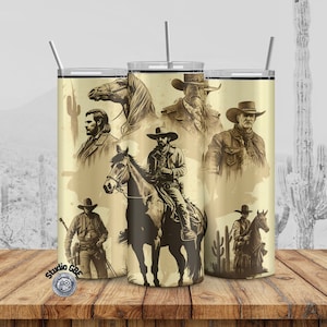 Western Cowboy Tumbler Wrap for Him, 20oz Skinny Straight Tumbler PNG 20oz Sublimation Patriot Cowboys on their Horses, Guys Tumbler PNG