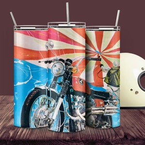 Retro Motorcycle - Vintage BikeTumbler Wrap 20oz 9.2 x 8.3” Straight Skinny Tumbler Sublimation Japanese