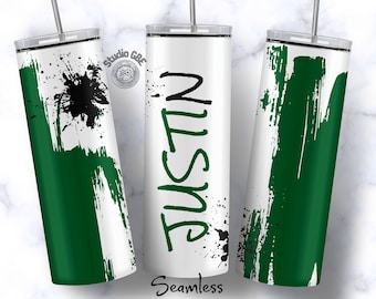 Name Tumbler for Him or Her Green Black Skinny Straight Tumbler PNG 20oz Sublimation Designs for Men, Mens Tumbler, Personalised Wrap