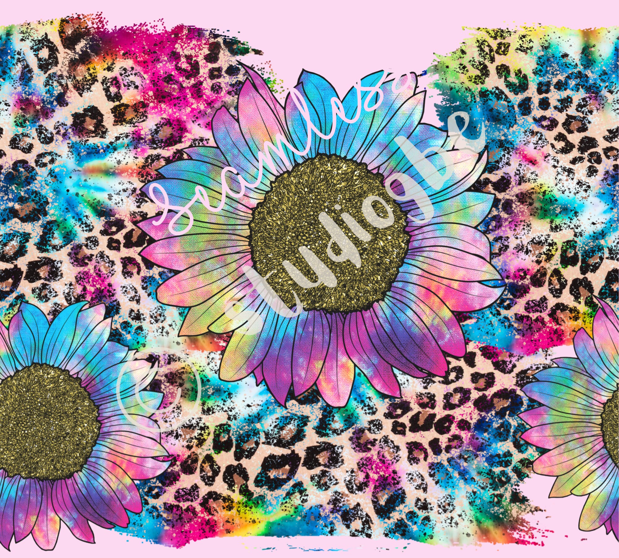Tie Dye to Die for Seamless Sunflowers Leopard Tumbler Wrap Etsy