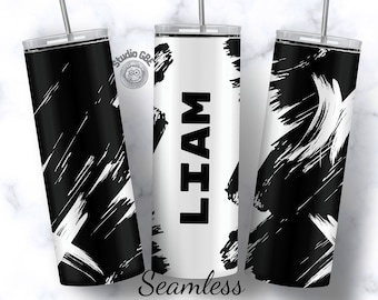 Name Tumbler for Him or Her Black and White  Skinny Straight Tumbler PNG 20oz Sublimation Designs for Men, Mens Tumbler, Personalised Wrap
