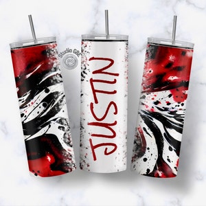Tumbler for Him or Her Red Black and White Ink, Personalised, Add Your Name, Skinny Straight PNG 20oz Sublimation, Designs for Men