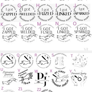 May include: A set of 26 black and white illustrations of hand-drawn jewellery designs. The designs feature hands holding jewellery, stars, and other decorative elements. The text "Permanent Jewellery" appears on several of the designs.