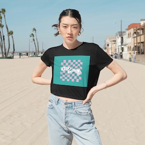 Women&#39;s Checkered Flowy Cropped Tee | Rave Tops