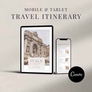 Travel Itinerary Template, Tablet & Mobile Itinerary, Aesthetic Travel Guide Template, Travel Planner, Editable in Canva, Instant Download