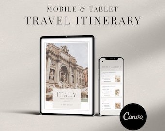 Travel Itinerary Template, Tablet & Mobile Itinerary, Aesthetic Travel Guide Template, Travel Planner, Editable in Canva, Instant Download