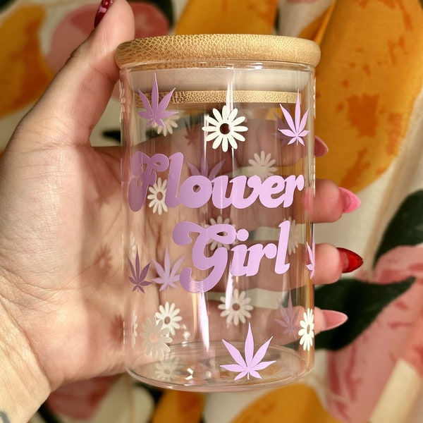 Flower Girl Stash Jar, Flaco Jar, 9oz Jar, in purple