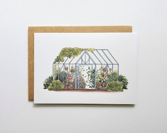 Hand Painted Card, Greenhouse Art, Plant Enthusiast, Plant Nursery, Plant Lover Art, Herbalist