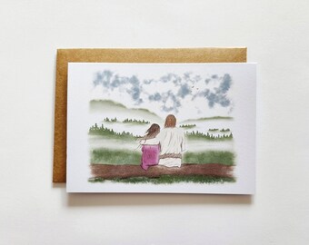Hand Painted Card, Sympathy Card, Jesus with Girl, Comfort Card, Christian Art, Here for You, God With Us, Grief Card, Jesus Our Comforter