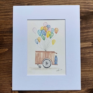 Hand Painted Art, Watercolor Painting, Balloon Cart Painting, Carnival Art, Balloon Art, Birthday Painting, Kids Room Art, Nursery Room Art