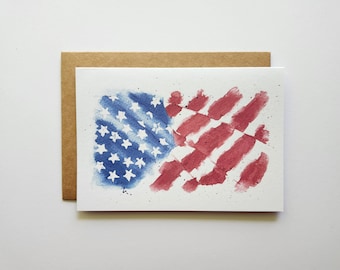 Hand Painted Card, American Flag Card, Independence Day Card, 4th of July Card, Veterans Day Card, Patriotic Card, Father's Day Card