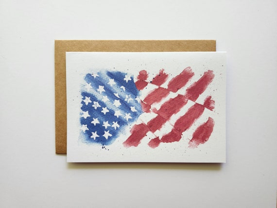 Hand Painted Card, American Flag Card, Independence Day Card, 4th of July Card, Veterans Day Card, Patriotic Card, Father's Day Card
