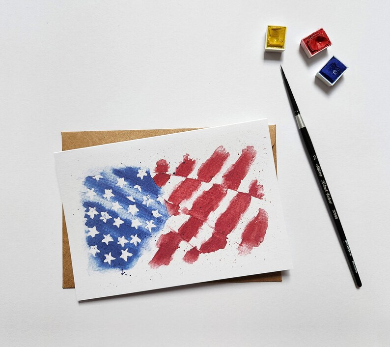 Hand Painted Card, American Flag, Independence Day, 4th of July, Veterans Day, Patriotic Art, Memorial Day zdjęcie 5