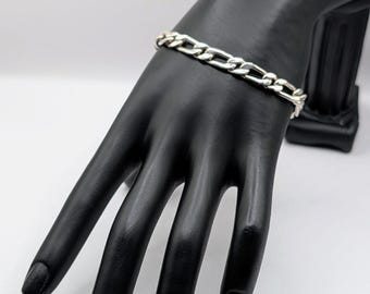 925 Sterling Silver Vintage Mexico Figaro Link Bracelet 8.5