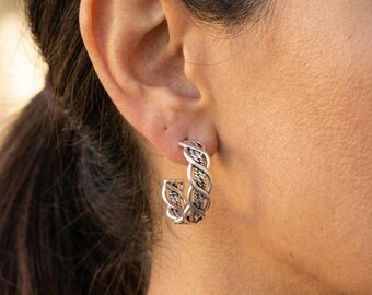 925 Sterling Silver Taxco Mexico, Twist Braided Earrings.