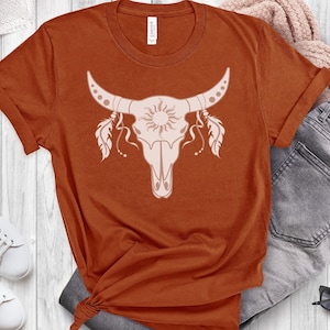 Boho Cow Skull Feathers Shirt, Western Boho Shirt, Desert Life Western Tee