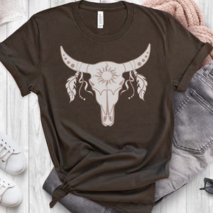 Boho Cow Skull Feathers Shirt, Western Boho Shirt, Desert Life Western Tee