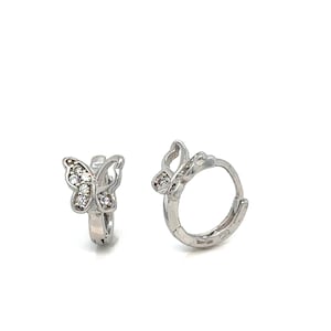 925 Sterling Silver Butterfly Earrings, Hoop Earrings, Huggie Earrings, Cubic Zirconia Earrings, Dainty Silver Earrings, Trendy Jewelry