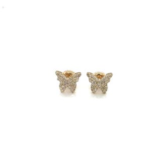 14k Gold 0,44Ct Diamond Earrings, Real Diamond Earrings, 14K Solid Gold butterfly stud earrings, Real Solid Gold Dainty Stud with screw back