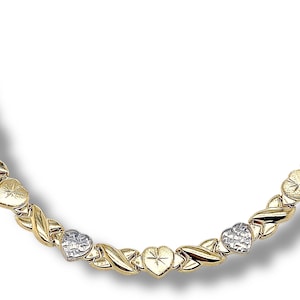 14K diamanten geslepen echt gouden knuffel- en hartstempelketting voor dames, XOXO-ketting, knuffels en kusjes