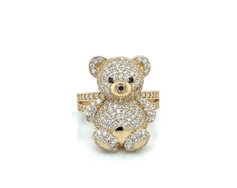 14K Echtgold Teddybär Ring