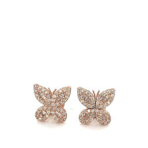 14k Gold 0,79Ct Diamond Earrings, Real Diamond Earrings, 14K Solid Gold butterfly stud earrings, Real Solid Gold Dainty Stud with screw back