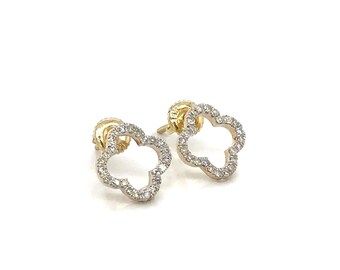 14k Gold Diamond Clover Stud Earrings: Dainty Floral Design