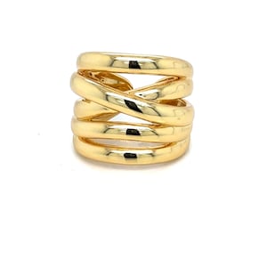 Elegant Multi-Band Gold-Plated Ring, Crossover Ring, Highway Ring, Women Ring, Statement Ring, Modern Ring, Last Trends Jewelry