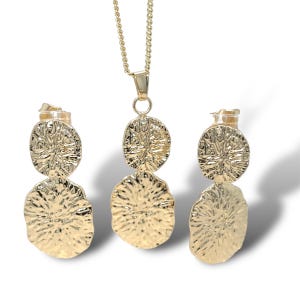 Elegant Gold-Plated Doble Disc Jewelry Set, Pendant Necklace,Textured Necklace with Earrings Set, Drop Earrings, Gift Sets, Trending Jewelry