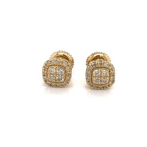 14k Gold 0,45Ct Diamond Earrings, Real Diamond Earrings, 14K Solid Gold Square Stud Earrings, Real Gold Dainty Stud with screw back, Gift