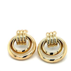 Bold Gold Plated Interlocking Hoop Earrings, Modern Double Hoop Earrings, Chunky Knot Earrings, Statement Jewelry, Chubby Earrings, Gift