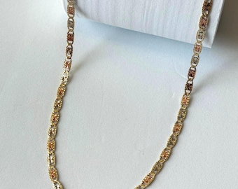 10K Gold Tri-Color Valentino Chain Necklace: Delicate Starburst Links