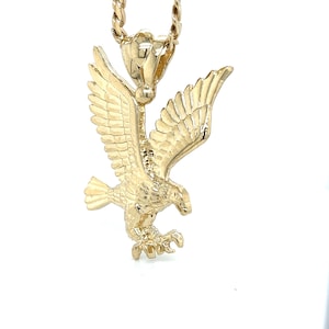 14K Solid Gold Landing Eagle Pendant Charm, For Him