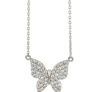 Colar delicado de borboleta dourada, colar minúsculo de borboleta de diamante de ouro maciço 14K, pingente de diamante minimalista, colar de borboleta de diamante 0,75Ct