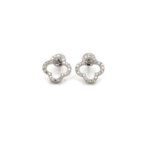 14k Gold 0,26Ct  Diamond Earrings, Real Diamond Earrings, 14K Solid Gold Floral stud earrings, Real Gold Dainty Stud with screw back, Clover