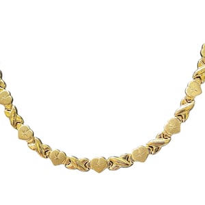 14K Yellow Real Gold Women’s Hugs and Heart Stampato Necklace, XOXO Necklace, Hugs ans Kisses, XoXo Set, Jewelry Set
