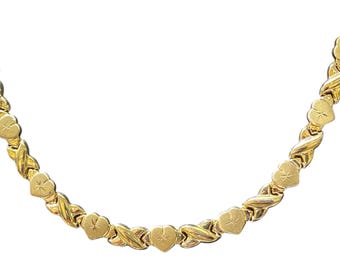 14K Gelb Echtgold Frauen Umarmungen und Herz Stampato Halskette, XOXO Halskette, Umarmungen und Küsse, XoXo Set, Schmuckset