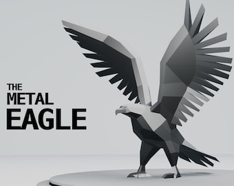 The Eagle in DXF for Assembly from sheet metal. 3D animal sculpture, 3D constructor. Template for geometric polygonal metal park sculpture.