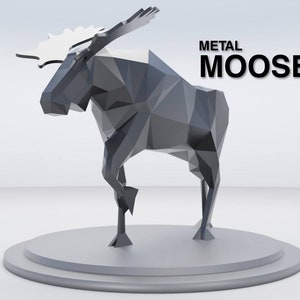 The Moose in DXF for Assembly from sheet metal. 3D animal sculpture, 3D constructor. Template for geometric polygonal metal park sculpture.