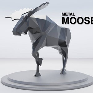 Moose in DXF for Assembly from sheet metal. 3D animal sculpture, 3D constructor. Template for geometric polygonal metal park sculpture.