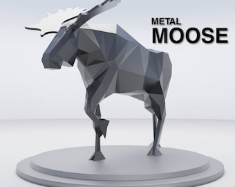 The Moose in DXF for Assembly from sheet metal. 3D animal sculpture, 3D constructor. Template for geometric polygonal metal park sculpture.