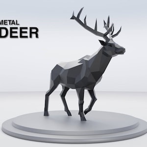 Deer in DXF for Assembly from sheet metal. 3D animal sculpture, 3D constructor. Template for geometric polygonal metal park sculpture.