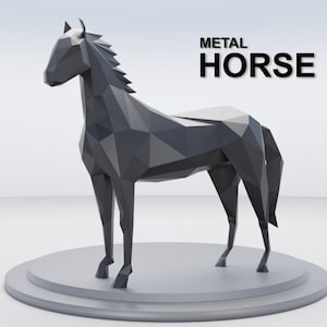 The Horse in DXF for Assembly from sheet metal. 3D animal sculpture, 3D constructor. Template for geometric polygonal metal park sculpture.
