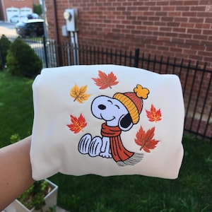 Embroidered  Dog Sweatshirt, Autumn Leaves Crewneck, Cozy Fall Shirt