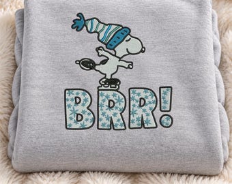 Sudadera de invierno bordada BRR, cuello redondo con perro patinando sobre hielo, diseño de copo de nieve, suéter acogedor para clima frío, regalo de invierno